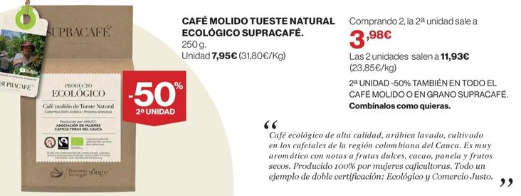 Oferta de Supracafe - Cafe Molido Tueste Natural Ecologico por 7,95€ en El Corte Inglés