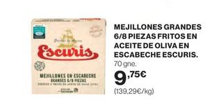 Oferta de Escuris - Mejillones Grandes 6/8 Piezas Fritos En Aceite De Oliva En Escabeche por 9,75€ en El Corte Inglés