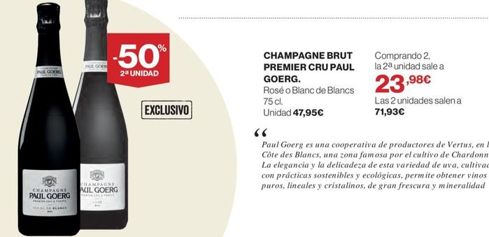 Oferta de Paul Goerg - Champagne Brut Premier Cru por 47,95€ en El Corte Inglés