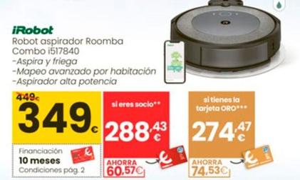 Oferta de Irobot - Robot Aspirador Roomba Combo I517840 por 349€ en Eroski