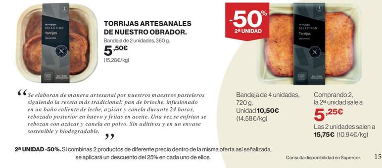 Oferta de Torrijas Artesanales De Nuestro Obrador por 5,5€ en Supercor