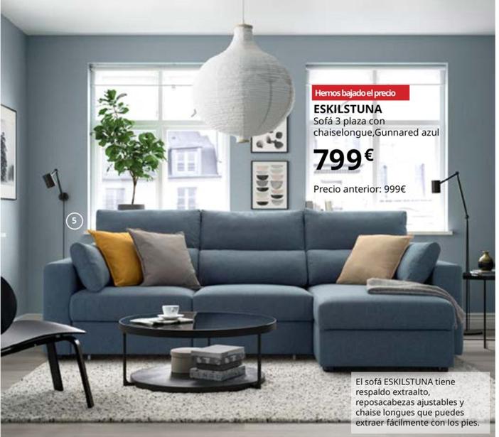 Oferta de Eskilstuna - Sofá 3 Plaza Con Chaiselongue, Gunnared Azul por 799€ en IKEA