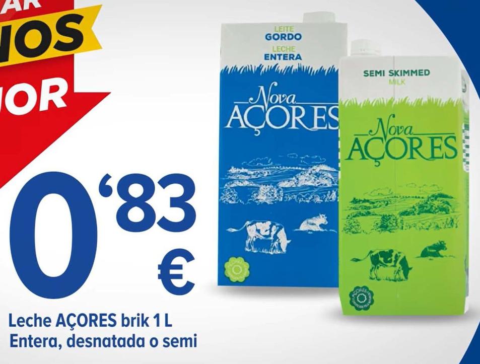 Oferta de Açores - Leche Entera, Desnatada O Semi por 0,83€ en Cash Fresh