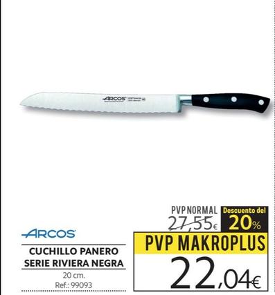 Oferta de Arcos - Cuchillo Panero Serie Riviera Negra por 22,04€ en Makro