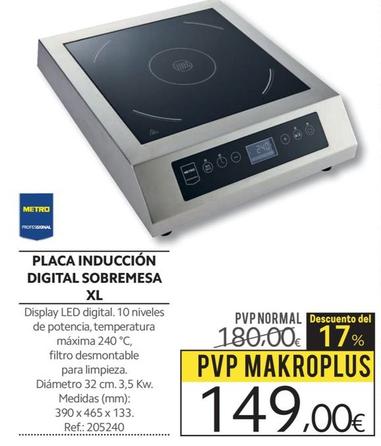 Oferta de Metro Professional - Placa Inducción Digital Sobremesa Xl por 149€ en Makro