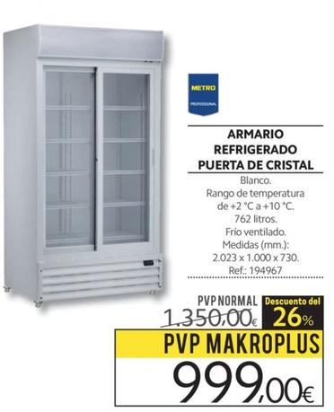 Oferta de Armario Refrigerado Puerta De Cristal por 999€ en Makro