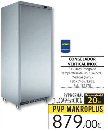 Oferta de Congelador Vertical Inox por 879€ en Makro