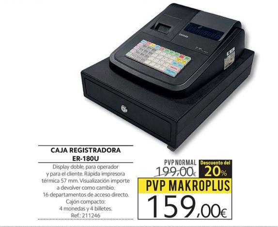 Oferta de Makro - Caja Registradora Er-180u por 159€ en Makro