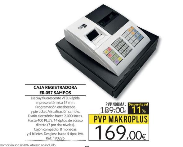 Oferta de Makro - Caja Registradora Er-057 Sampos por 169€ en Makro