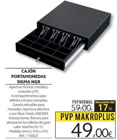 Oferta de Cajón Portamonedas Sigma Ngr por 49€ en Makro