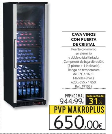 Oferta de Makro - Cava Vinos Con Puerta De Cristal por 650€ en Makro