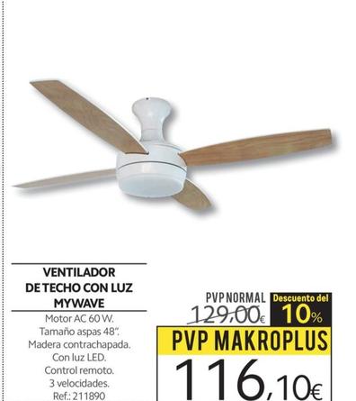 Oferta de Mywave - Ventilador De Techo Con Luz por 116,1€ en Makro