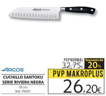 Oferta de Arcos - Cuchillo Santoku Serie Riviera Negra por 26,2€ en Makro