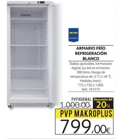 Oferta de Metro Professional - Armario Frío Refrigeración Blanco por 799€ en Makro