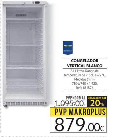 Oferta de Metro Professional - Congelador Vertical Blanco por 879€ en Makro
