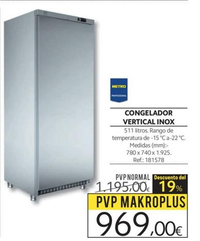 Oferta de Metro Professional - Congelador Vertical Inox por 969€ en Makro