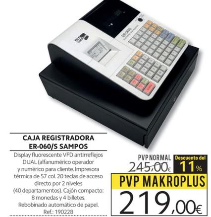 Oferta de Sampos - Caja Registradora ER-060/S por 219€ en Makro