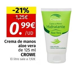 Oferta de Crowe - Crema De Manos Aloe Vera por 0,99€ en Maskom Supermercados