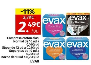 Oferta de Evax - Compresa Cotton Alas: Normal por 2,49€ en Maskom Supermercados