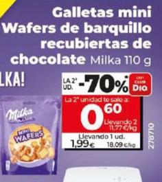 Oferta de Milka - Galletas Mini Wafers De Barquillo Recubiertas De Chocolate por 1,99€ en Dia