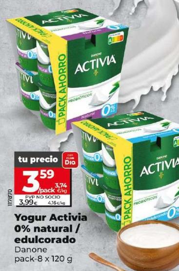 Oferta de Danone - Yogur Activia 0% Natural / Edulcorado por 3,59€ en Dia