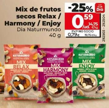 Oferta de Dia Naturmundo - Mix de Frutos Secos Relax / Harmony / Enjoy por 0,59€ en Dia