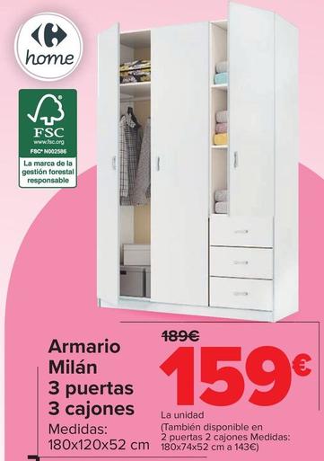 Oferta de Armario Milán  3 Puertas 3 Cajones por 159€ en Carrefour