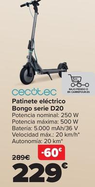 Oferta de Cecotec - Patinete Electrico Bongo Serie D20 por 229€ en Carrefour