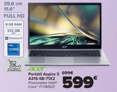 Oferta de Acer - Portatil Aspire 3 A315-58-71X2 por 599€ en Carrefour