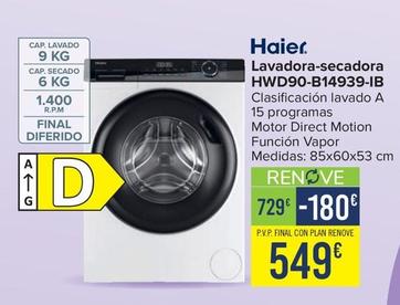 Oferta de Haier - Lavadora-Secadora HWD90-B14939-IB por 549€ en Carrefour