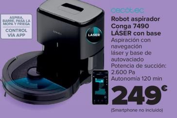 Oferta de Cecotec - Robot Aspirador  Conga 7490  Láser Con Base por 249€ en Carrefour