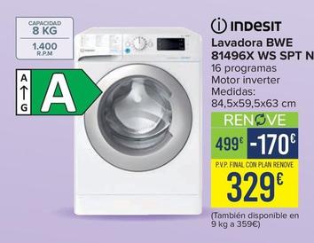 Oferta de Indesit - Lavadora BWE 81496X WS SPT N por 329€ en Carrefour