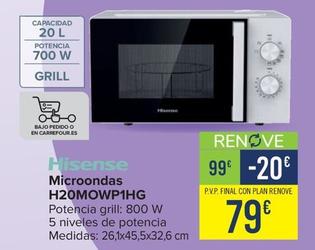 Oferta de Hisense - Microondas H20MOWP1HG por 79€ en Carrefour