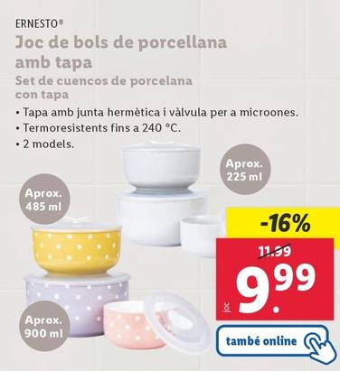 Oferta de Ernesto - Set De Cuencos De Porcelana Con Tapa por 9,99€ en Lidl
