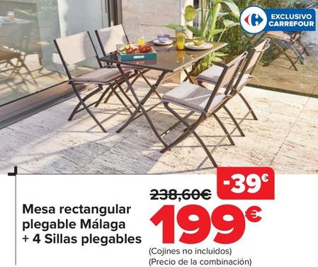 Oferta de Mesa rectangular plegable Málaga  + 4 Sillas plegables por 199€ en Carrefour