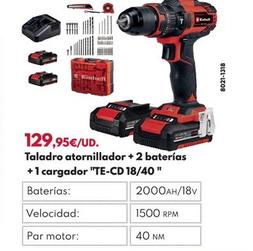 Oferta de Taladro Atornillador + 2 Baterias + 1 Cargador "TE-CD 18/40" por 129,95€ en BricoCentro