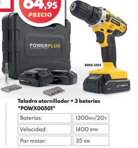 Oferta de Taladro Atornillador + 3 Baterias "POWX00501" por 64,95€ en BricoCentro