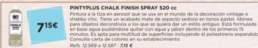 Oferta de Pintyplus Chalk Finish Spray 520 Cc por 7,15€ en Coferdroza
