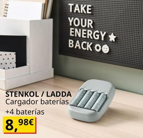 Oferta de Stenkol / Ladda - Cargador Baterías +4 Baterías por 8,98€ en IKEA