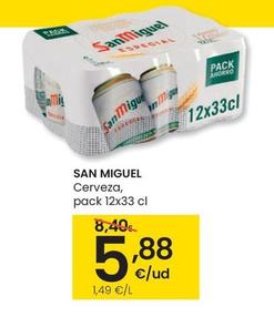 Oferta de San Miguel - Cerveza, Pack 12x33 Cl en Eroski