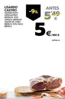 Oferta de Lisardo Castro - Jamon De Cebo Iberico 50% Raza Iberica por 5€ en BM Supermercados
