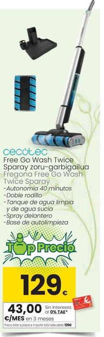 Oferta de Cecotec - Fregona Free Go Wash Twice Sparay por 129€ en Eroski