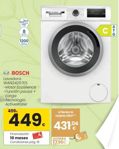 Oferta de Bosch - Lavadora WAN24267ES por 449€ en Eroski