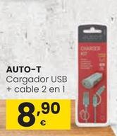 Oferta de Auto-T - Cargador Usb + Cable 2 En 1 por 8,9€ en Eroski