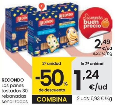 Oferta de Recondo - Los Panes Tostados 30 Rebanadas Señalizados por 2,49€ en Eroski