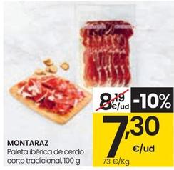 Oferta de Montaraz - Paleta Ibérica De Cerdo Corte Tradicional por 7,3€ en Eroski