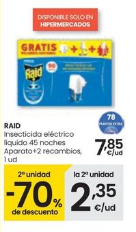 Oferta de Raid - Insecticida Eléctrico Líquido 45 Noches Aparato+2 Recambios por 7,85€ en Eroski