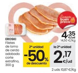 Oferta de Eroski - Filetes De Lomo De Cerdo Adobado Corte Extrafino por 4,35€ en Eroski