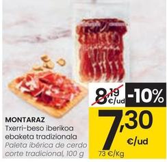 Oferta de Montaraz - Paleta Ibérica De Cerdo Corte Tradicional por 7,3€ en Eroski
