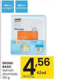 Oferta de Eroski Basic - Salmón Ahumado por 4,56€ en Eroski